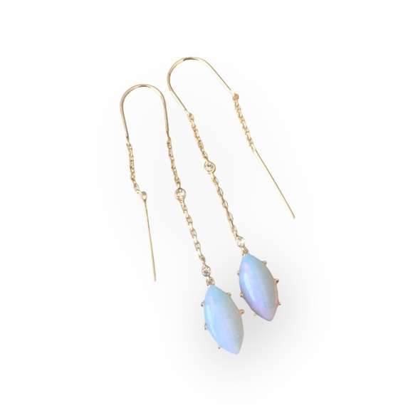 new Jules Smith ꧁ 14K Gold Plated Opal + Cubic Zirconia CZ Threader Earrings ꧂ - Picture 4 of 16